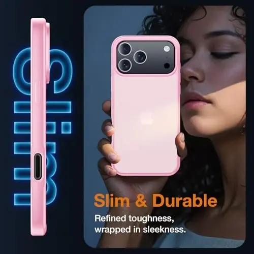 Чехол Yriklso для iPhone 17 Pro Max, 1 защитное стекло + 1 защитное стекло для объектива камеры, ударопрочный чехол для iPhone 17 Pro Max, защита от падений военного класса, защитная жесткая задняя тонкая полупрозрачная крышка, розовый - 5