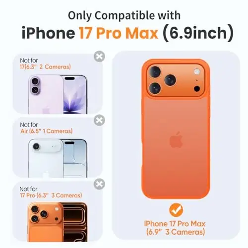 Чехол Yriklso для iPhone 17 Pro Max, 1 защитный экран + 1 объектив камеры, противоударный, защита от падений военного класса, жесткая задняя панель, полупрозрачный, оранжевый - 2