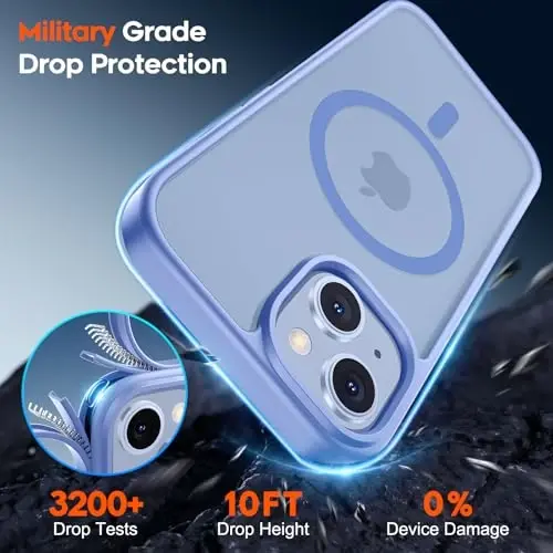 Чехол zapica Magnetic для iPhone 13 и iPhone 14, с [защитным экраном из закаленного стекла] [совместим с MagSafe], полупрозрачный матовый противоударный защитный чехол от царапин, сине-фиолетовый - 5