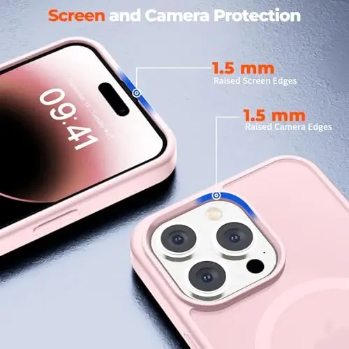 Чехол zapica Magnetic для iPhone 14 Pro Max, [совместим с MagSafe] [армейская защита от падений] полупрозрачный матовый противоударный защитный чехол от царапин, розовый - 5