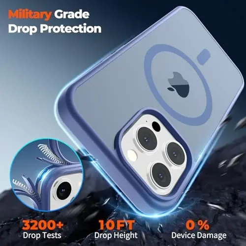 Чехол zapica Magnetic для iPhone 14 Pro, [Совместим с MagSafe] [Армейская защита от падений] Полупрозрачный матовый противоударный чехол с защитой от царапин, Лавандово-серый - 4