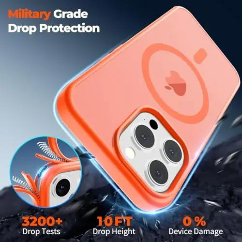 Чехол zapica Magnetic для iPhone 14 Pro, [Совместим с MagSafe] [Армейская защита от падений] Полупрозрачный матовый противоударный защитный чехол от царапин, оранжевый - 4