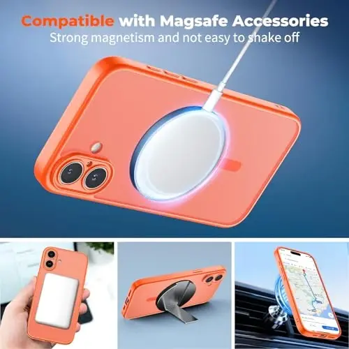 Чехол zapica Magnetic для iPhone 16 Plus, улучшенный [кнопка управления камерой] [полная защита камеры] [с 1 защитным стеклом], полупрозрачный матовый противоударный защитный чехол для телефона, ярко-оранжевый - 3