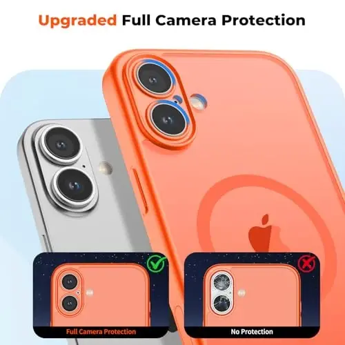 Чехол zapica Magnetic для iPhone 16 Plus, улучшенный [кнопка управления камерой] [полная защита камеры] [с 1 защитным стеклом], полупрозрачный матовый противоударный защитный чехол для телефона, ярко-оранжевый - 5
