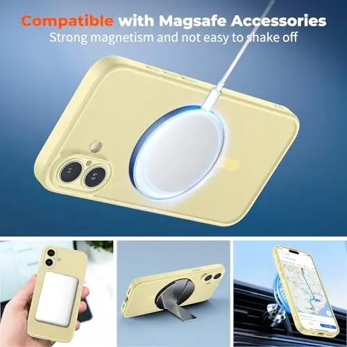 Чехол zapica Magnetic для iPhone 16 Plus, улучшенный [кнопка управления камерой] [полная защита камеры] [с 1 защитным стеклом], полупрозрачный матовый противоударный защитный чехол для телефона, желтый - 3