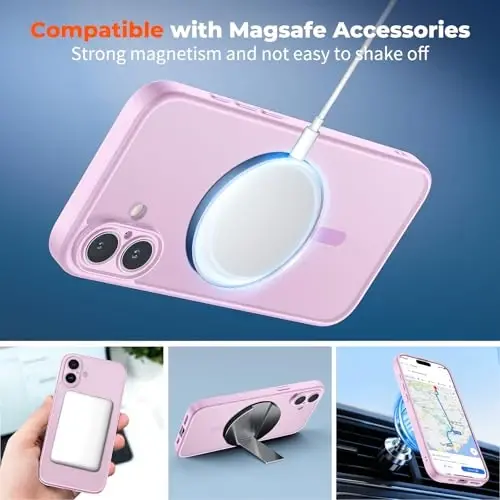 Чехол zapica Magnetic для iPhone 16 Plus, улучшенный [кнопка управления камерой] [полная защита камеры] [с 1 защитным стеклом] полупрозрачный матовый ударопрочный защитный чехол для телефона, пурпурно-розовый - 3