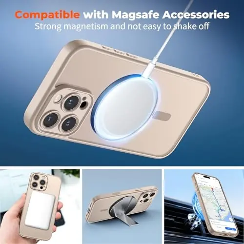 Чехол zapica Magnetic для iPhone 16 Pro, улучшенный [кнопка управления камерой] [полная защита камеры] [с 1 защитным стеклом], полупрозрачный матовый противоударный защитный чехол для телефона, песочно-золотой - 3