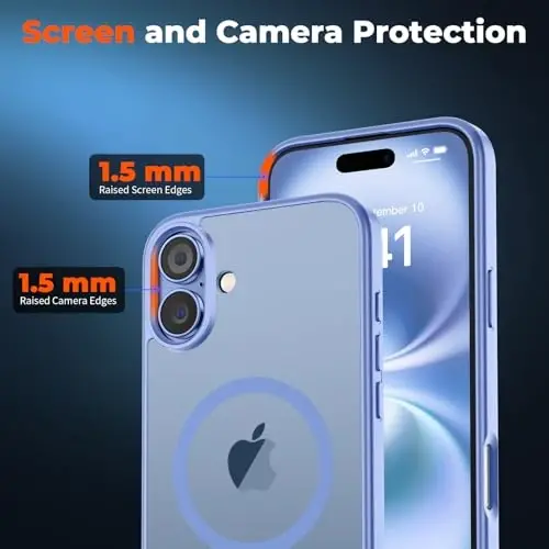 Чехол zapica Magnetic для iPhone 16, с [защитным стеклом из закаленного стекла] [совместим с MagSafe], полупрозрачный матовый противоударный защитный чехол от царапин, сине-фиолетовый - 5