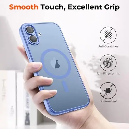 Чехол zapica Magnetic для iPhone 16, с [защитным стеклом из закаленного стекла] [совместим с MagSafe], полупрозрачный матовый противоударный защитный чехол от царапин, сине-фиолетовый - 6
