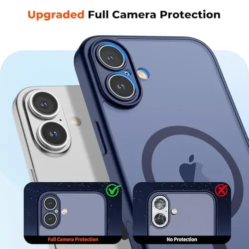 Чехол zapica Magnetic для iPhone 16, усовершенствованный [с кнопкой управления камерой] [полная защита камеры] [с 1 защитным стеклом], полупрозрачный матовый противоударный защитный чехол для телефона, глубокий синий - 5