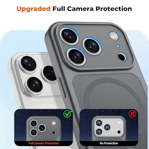 Чехол zapica Magnetic для iPhone 17 Pro Max, улучшенный [кнопка управления камерой] [полная защита камеры] [с 1 защитным стеклом], полупрозрачный матовый противоударный защитный чехол для телефона, серый - 5