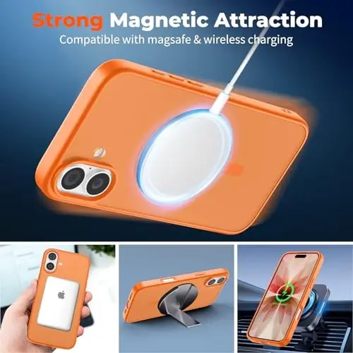 Чехол zapica Magnetic для iPhone 17, с [защитным стеклом из закаленного стекла] [совместим с MagSafe], полупрозрачный матовый противоударный чехол с защитой от царапин, оранжевый - 3