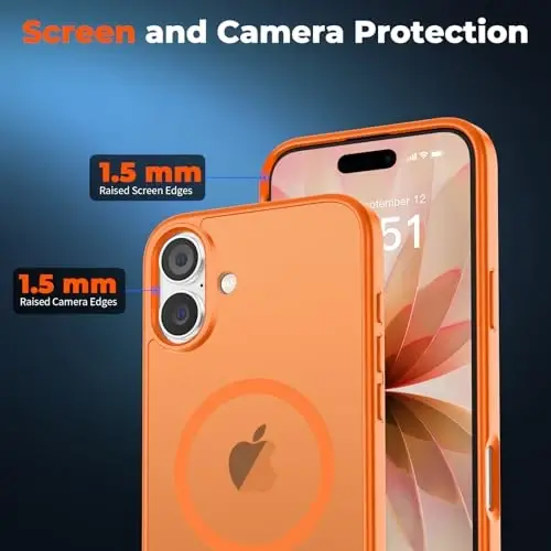 Чехол zapica Magnetic для iPhone 17, с [защитным стеклом из закаленного стекла] [совместим с MagSafe], полупрозрачный матовый противоударный чехол с защитой от царапин, оранжевый - 5