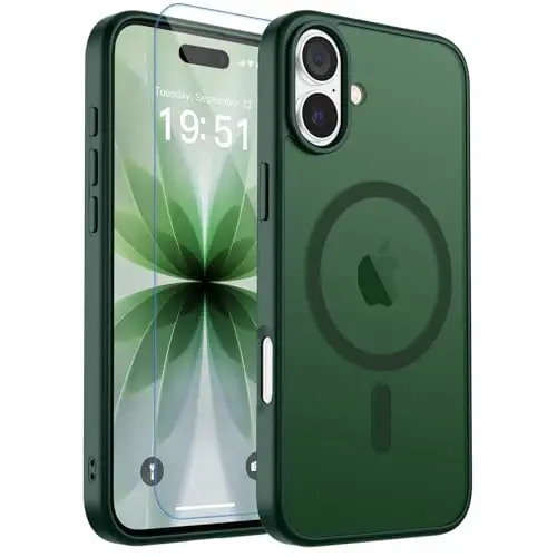 Чехол zapica Magnetic для iPhone 17, с [защитным стеклом из закаленного стекла] [совместим с MagSafe], полупрозрачный матовый противоударный защитный чехол от царапин, лесной зеленый 