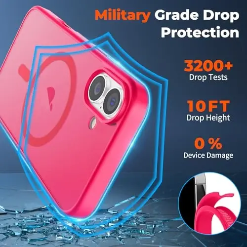 Чехол zapica Magnetic для iPhone 17, с [Защитным стеклом из закаленного стекла] [Совместимо с MagSafe], полупрозрачный матовый противоударный чехол с защитой от царапин, ярко-розовый - 4