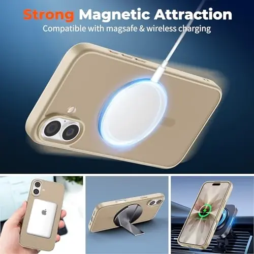 Чехол zapica Magnetic для iPhone 17, с [защитным стеклом из закаленного стекла] [совместимо с MagSafe] полупрозрачный матовый противоударный защитный чехол от царапин, пустынный золото - 3