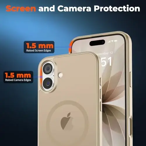 Чехол zapica Magnetic для iPhone 17, с [защитным стеклом из закаленного стекла] [совместимо с MagSafe] полупрозрачный матовый противоударный защитный чехол от царапин, пустынный золото - 5