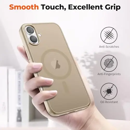 Чехол zapica Magnetic для iPhone 17, с [защитным стеклом из закаленного стекла] [совместимо с MagSafe] полупрозрачный матовый противоударный защитный чехол от царапин, пустынный золото - 6