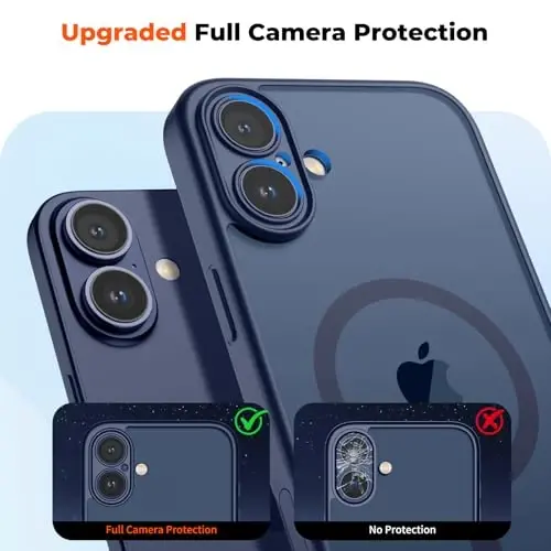Чехол zapica Magnetic для iPhone 17, усовершенствованный [кнопка управления камерой] [полная защита камеры] [с 1 защитным экраном], полупрозрачный матовый противоударный защитный чехол для телефона, глубокий синий - 5