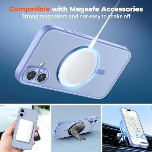 Чехол zapica Magnetic для iPhone 17, усовершенствованный [с кнопкой управления камерой] [полная защита камеры] [с 1 защитным стеклом], полупрозрачный матовый противоударный защитный чехол для телефона, туманно-голубой - 3