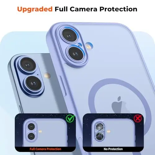 Чехол zapica Magnetic для iPhone 17, усовершенствованный [с кнопкой управления камерой] [полная защита камеры] [с 1 защитным стеклом], полупрозрачный матовый противоударный защитный чехол для телефона, туманно-голубой - 5