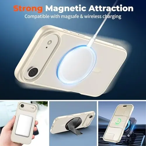 Чехол zapica Magnetic для iPhone Air, с [защитным стеклом из закаленного стекла] [совместим с MagSafe], полупрозрачный матовый противоударный чехол для телефона с защитой от царапин, античный белый - 3