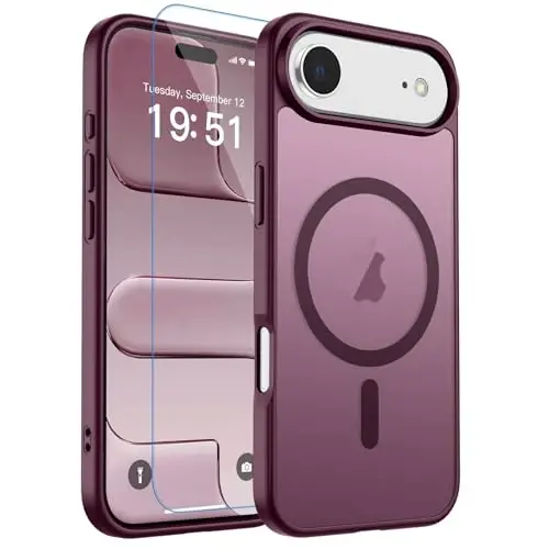 Чехол zapica Magnetic для iPhone Air, с [защитным стеклом из закаленного стекла] [совместим с MagSafe], полупрозрачный матовый ударопрочный чехол для телефона с защитой от царапин, винно-красный - 1