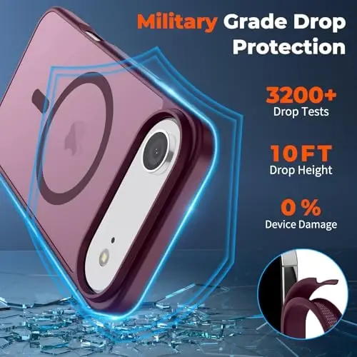 Чехол zapica Magnetic для iPhone Air, с [защитным стеклом из закаленного стекла] [совместим с MagSafe], полупрозрачный матовый ударопрочный чехол для телефона с защитой от царапин, винно-красный - 4