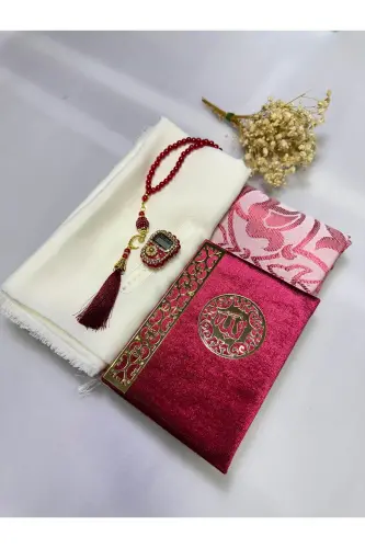 Çeyizlik, , Gelin Bohçası Seti, Yasin, Tesbih, Zikir Matik,seccade Seti , Seccade-bordo - LIFESTYLING (1)