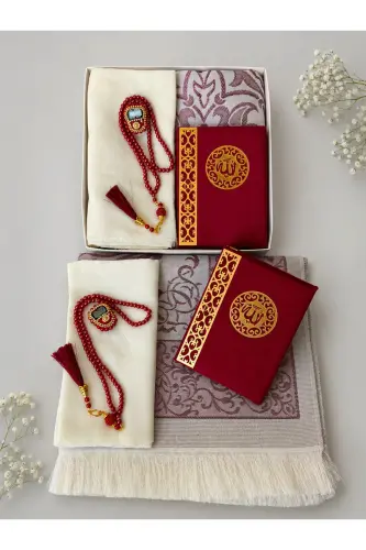 Çeyizlik, , Gelin Bohçası Seti, Yasin, Tesbih, Zikir Matik,seccade Seti , Seccade - bordo - LIFESTYLING (1)