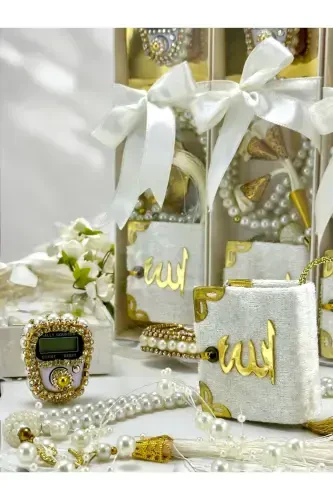 Çeyizlik, Hediyelik, Bebek Mevlidi, ( Zikirmatik, Tesbih, Mini Kuran Set )Hac, Umre Dönüş Hediyesi-beyaz - 2