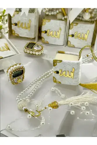 Çeyizlik, Hediyelik, Bebek Mevlidi, ( Zikirmatik, Tesbih, Mini Kuran Set )Hac, Umre Dönüş Hediyesi-beyaz - 4