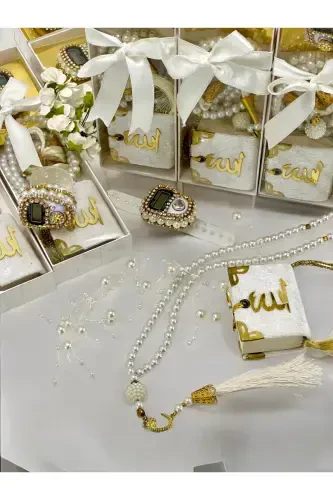 Çeyizlik, Hediyelik, Bebek Mevlidi, ( Zikirmatik, Tesbih, Mini Kuran Set )Hac, Umre Dönüş Hediyesi-beyaz - 5