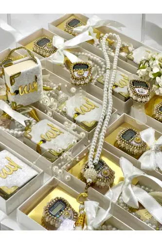 Çeyizlik, Hediyelik, Bebek Mevlidi, ( Zikirmatik, Tesbih, Mini Kuran Set )Hac, Umre Dönüş Hediyesi-beyaz - 7