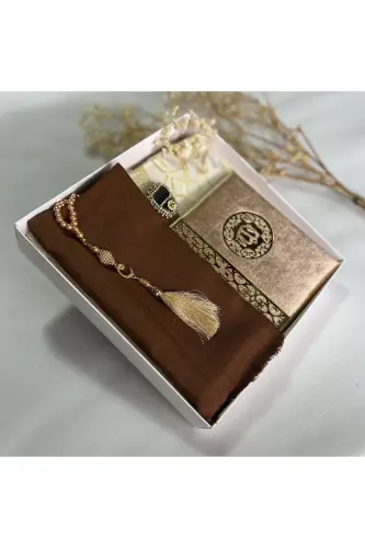 Çeyizlik, Hediyelik, Gelin Bohçası Seti, Yasin, Tesbih, Zikir Matik,seccade Seti , Seccade - kahverengi - 2