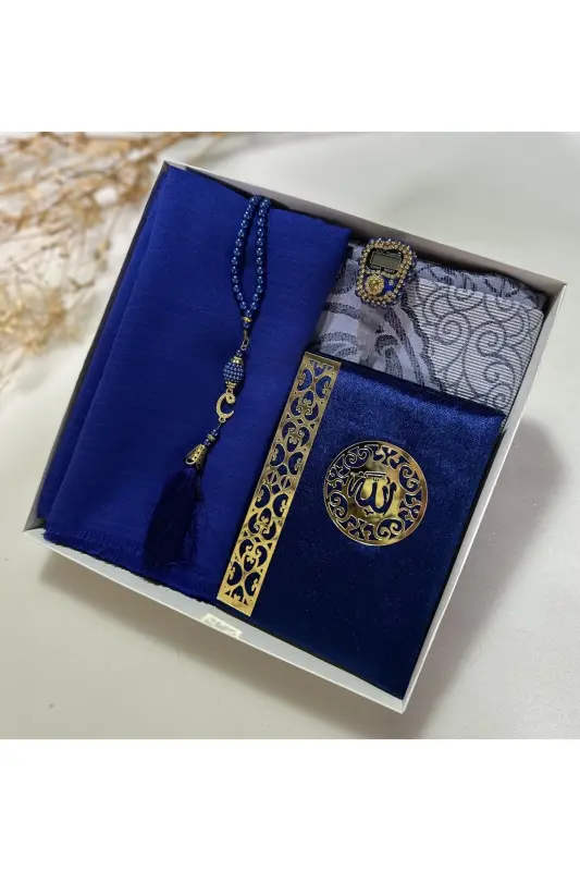 Çeyizlik, Hediyelik, Gelin Bohçası Seti, Yasin, Tesbih, Zikir Matik,seccade Seti , Seccade - lacivert - 1