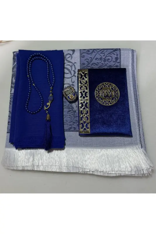 Çeyizlik, Hediyelik, Gelin Bohçası Seti, Yasin, Tesbih, Zikir Matik,seccade Seti , Seccade - lacivert - 2