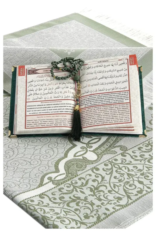 Çeyizlik Seccade Seti Lüks İbadet Seti - Yeşil Renk-Yeşil - 4