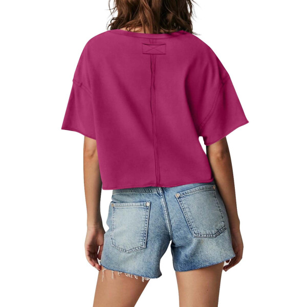 cfhntfmh Crop Tops for Women Trendy Short Sleeve Round Neck Shirt Back Design Loose Pocketed Tees - 4