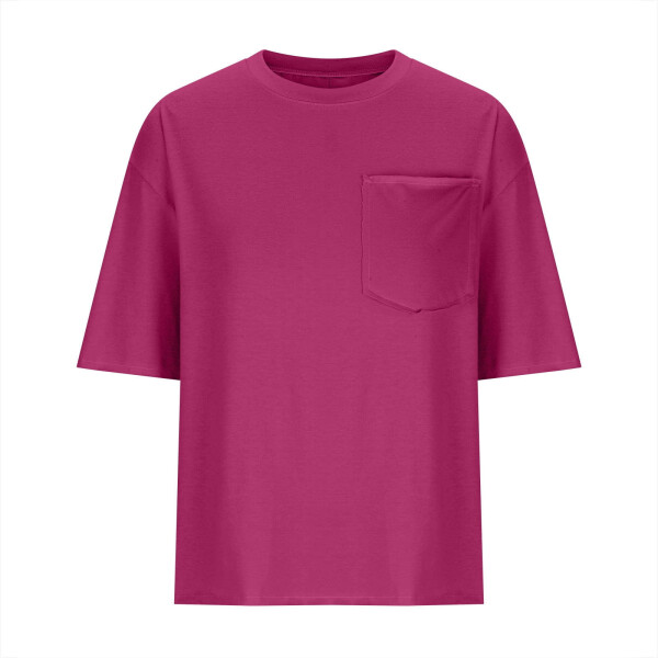 cfhntfmh Crop Tops for Women Trendy Short Sleeve Round Neck Shirt Back Design Loose Pocketed Tees - 6