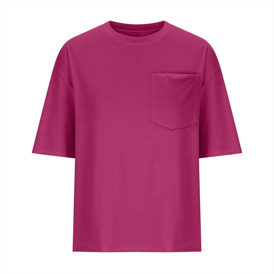 cfhntfmh Crop Tops for Women Trendy Short Sleeve Round Neck Shirt Back Design Loose Pocketed Tees - 6