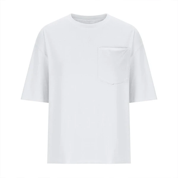 cfhntfmh Crop Tops for Women Trendy Short Sleeve Round Neck Shirt Back Design Loose Pocketed Tees - 6