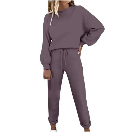 cfhntfmh Pants for Women Women's Solid Sweatsuit Set 2 Piece Long Sleeve Pullover Sweatshirt Drawstring Jogger Pants Tracksuit Sport Outfits Sets- - 1