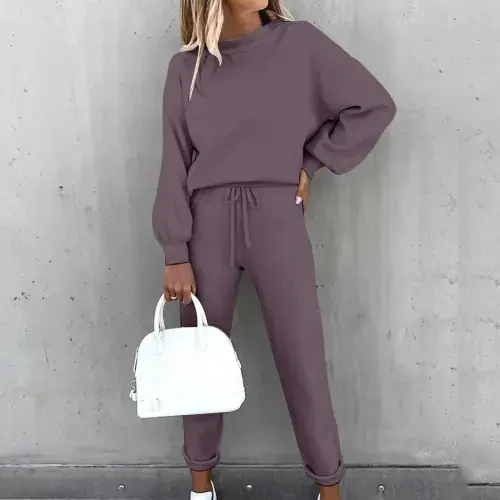 cfhntfmh Pants for Women Women's Solid Sweatsuit Set 2 Piece Long Sleeve Pullover Sweatshirt Drawstring Jogger Pants Tracksuit Sport Outfits Sets- - 2