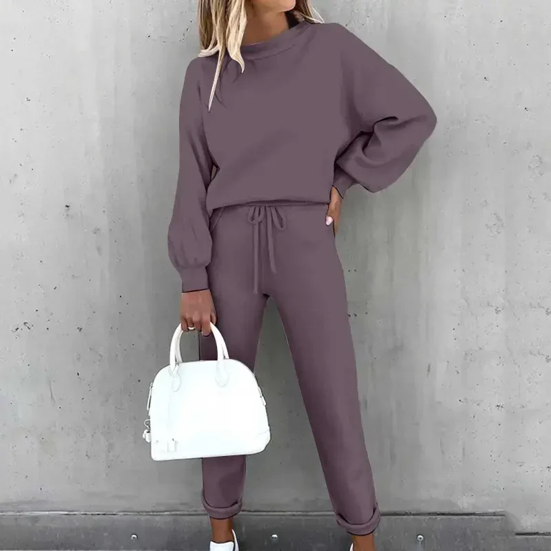 cfhntfmh Pants for Women Women's Solid Sweatsuit Set 2 Piece Long Sleeve Pullover Sweatshirt Drawstring Jogger Pants Tracksuit Sport Outfits Sets- - 2