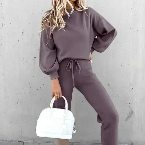 cfhntfmh Pants for Women Women's Solid Sweatsuit Set 2 Piece Long Sleeve Pullover Sweatshirt Drawstring Jogger Pants Tracksuit Sport Outfits Sets- - 3