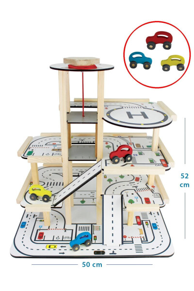 Cg90 Wooden Elevator Car Park 3 Pcs Colorful Wooden Toy Car T3101 - 7