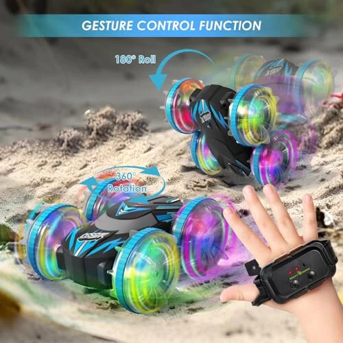 CGSGDK Beach Amphibious Remote Control Car Toys,2.4 GHz Remote Control Boat Waterproof, All Terrain RC Stunt Car with LED Lights, Land Water Boat Birthday Gifts Toys for 6-12 Year Old Boys Girls - MODAZONE (1)