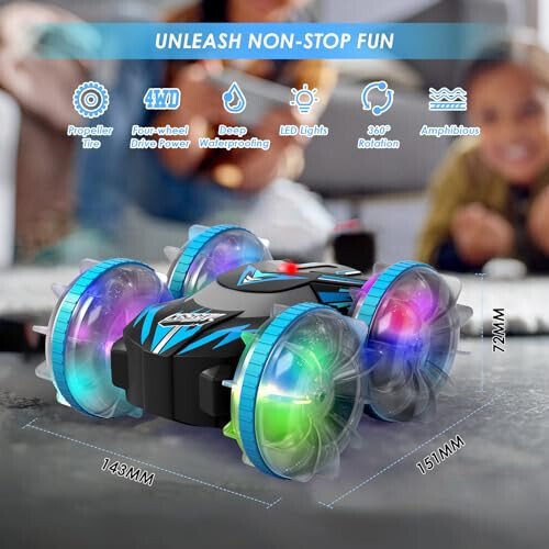 CGSGDK Beach Amphibious Remote Control Car Toys,2.4 GHz Remote Control Boat Waterproof, All Terrain RC Stunt Car with LED Lights, Land Water Boat Birthday Gifts Toys for 6-12 Year Old Boys Girls - 7