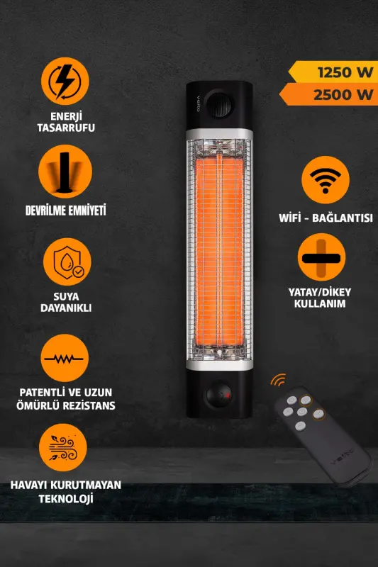 CH2500 RW Karbon Kızılötesi Isıtıcı 2500 Watt - Uzaktan Kumandalı - Siyah - 2